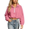 thumbnail image 4 of hoksml Women Half Zip Collar Drawstring Hem Cropped Sweatshirt Drop Shoulder Puff Long Sleeve Pullover for Street Casual Daily, 4 of 8