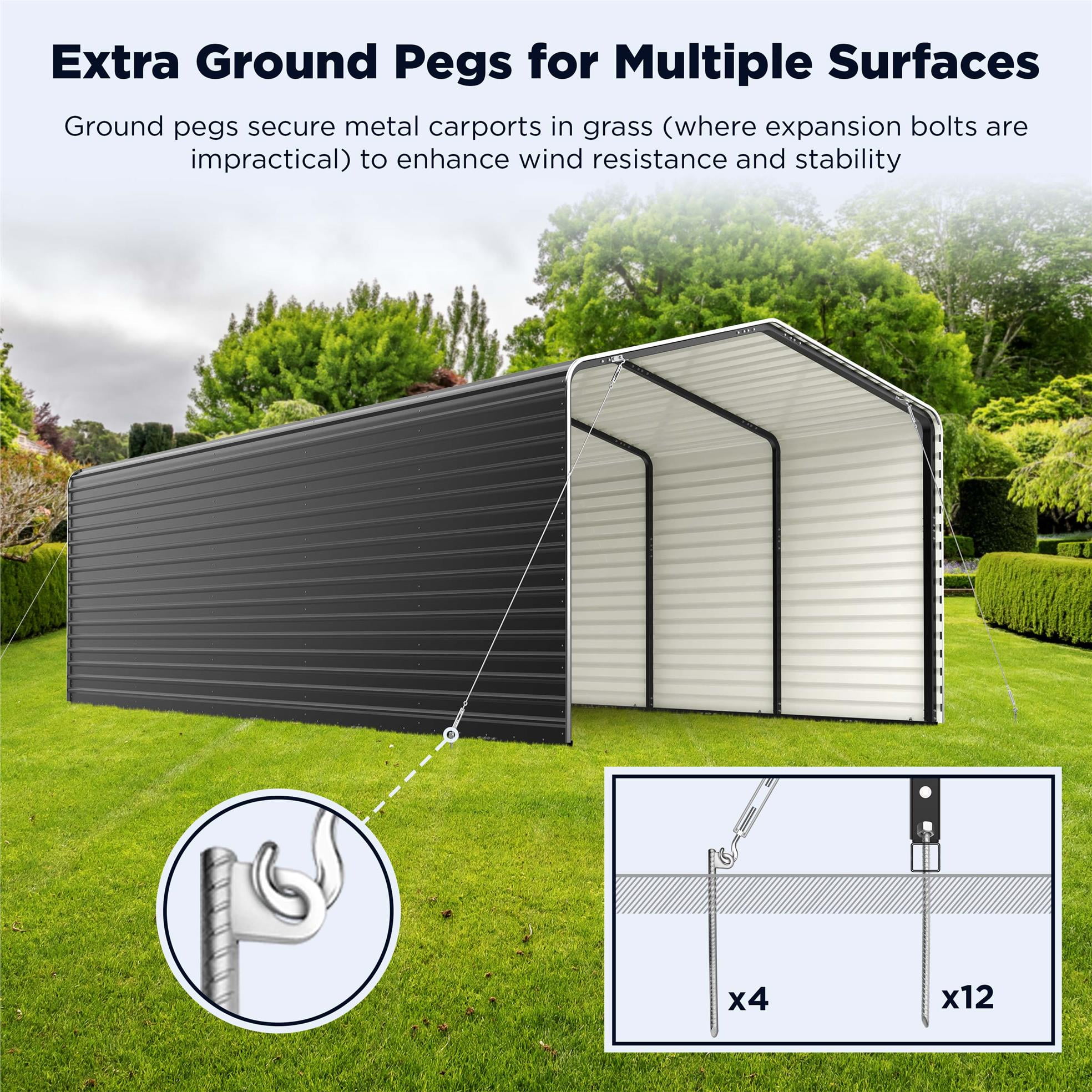 ALEKO Steel Carport with Corrugated Roof and Sidewall Panels 12 x 26 ft  Black