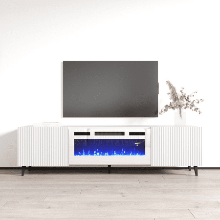 Pafos WH-EF Fireplace TV Stand for TVs up to 80", Modern Matte 71" Entertainment Center, Electric Fireplace TV Media Console with Storage Cabinets