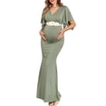 thumbnail image 1 of Vestido largo de maternidad AISWI con faja de flores y cuello en V, color verde salvia, 1 of 6