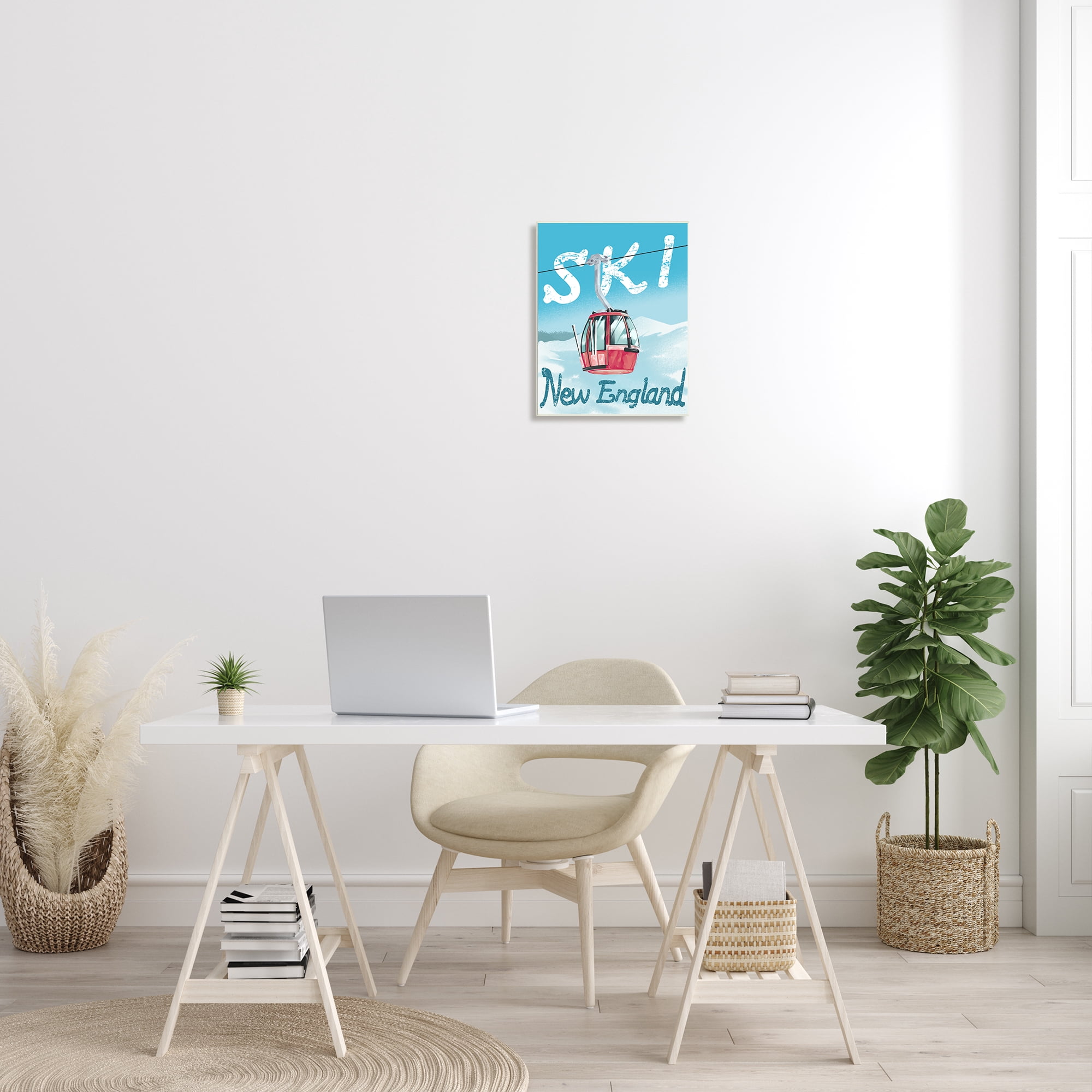 Stupell Industries Ski New England Red Winter Trolly Mountains Sports Painting Unframed Art Print Wall Art, 13 x 19