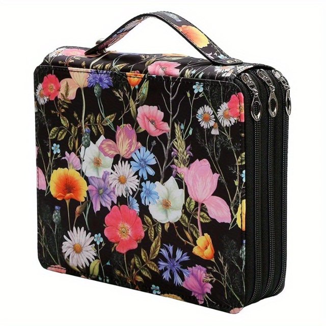 Amazon AliExpress 124-agujero multicolor de gran capacidad lápiz cremallera de tres capas lápiz caso cepillo bolsa de almacenamiento