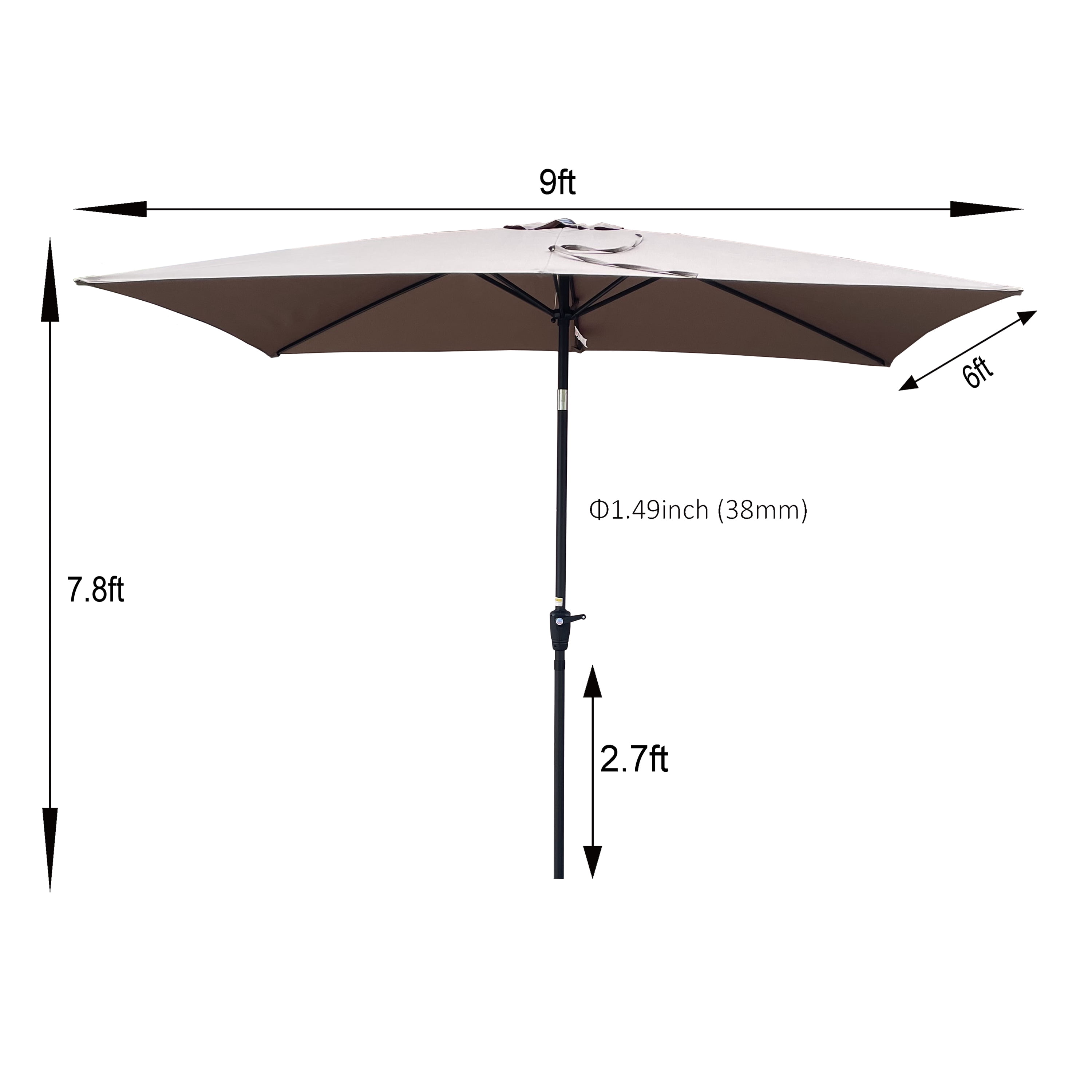 6x9 FT Outdoor Patio Sun Umbrella, Adjustable Tilt Waterproof Yard Shade Umbrella with Crank Design, Mushroom