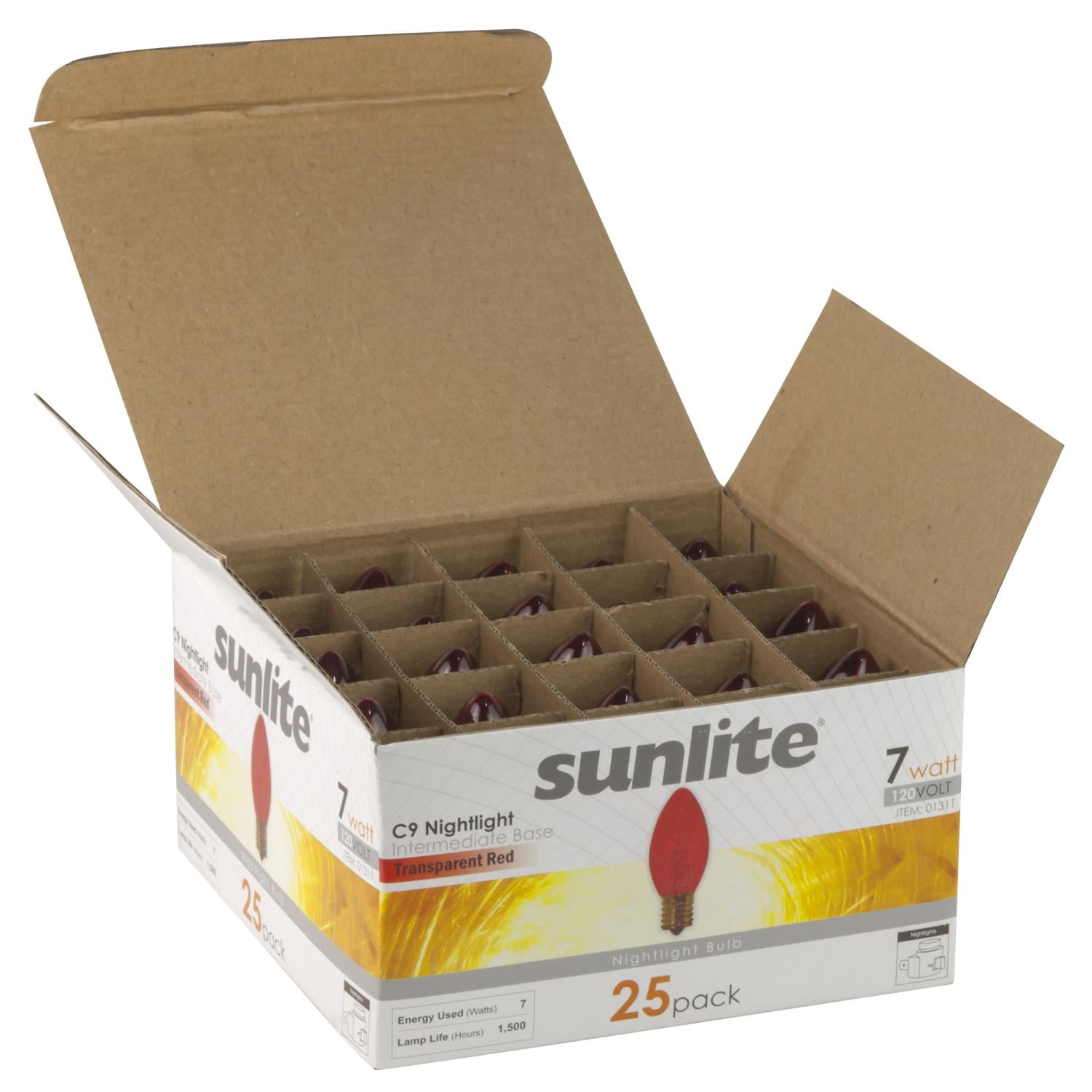 Sunlite Incandescent 7 Watt C9 Red Transparent Night Light Bulb