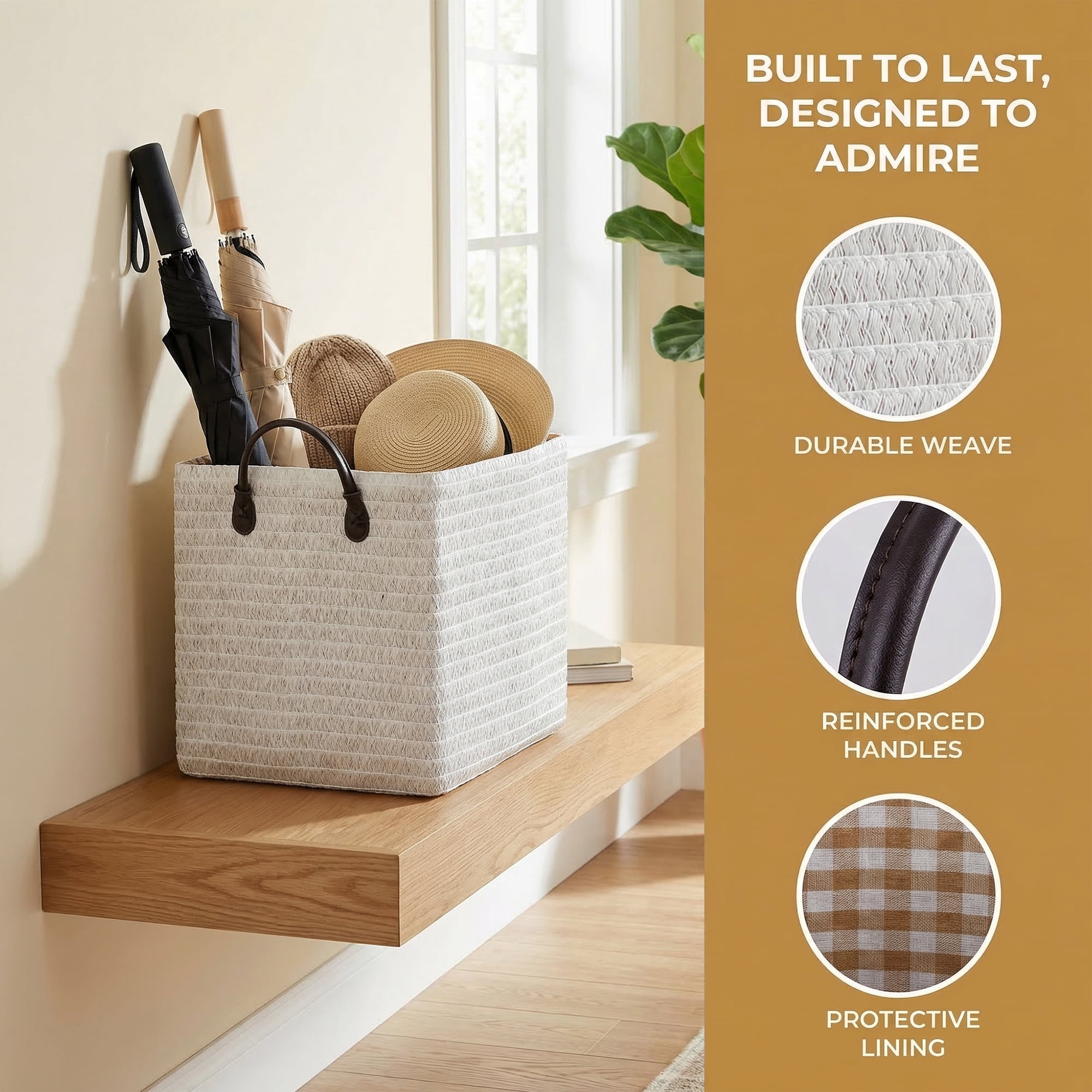 Unique Bargains Compactable Woven Storage Basket Storage Bin White 11.8*9.1*11.4in