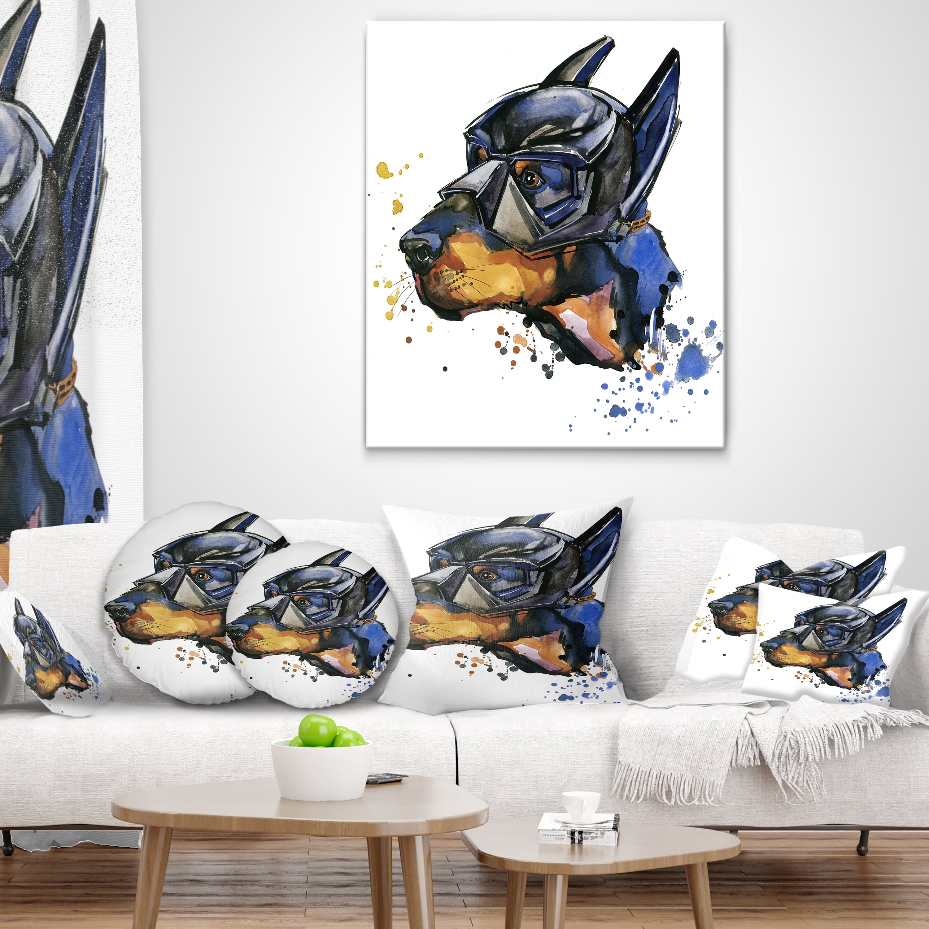 Designart Doberman Superman - Animal Kids Throw Pillow - 12x20