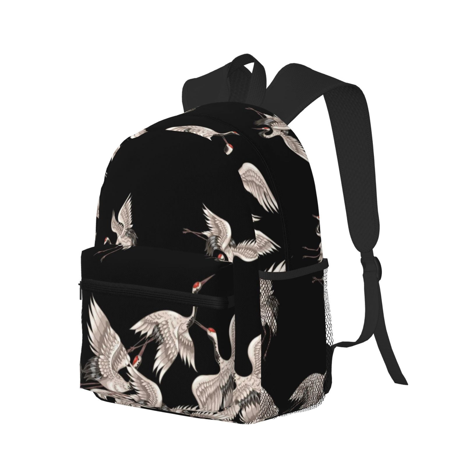 Vsdgher Japanese White Crane Print Unisex Large Capacity Bookbag Schoolbag Casual Daypack for High School/College/Teens/Travel/Work