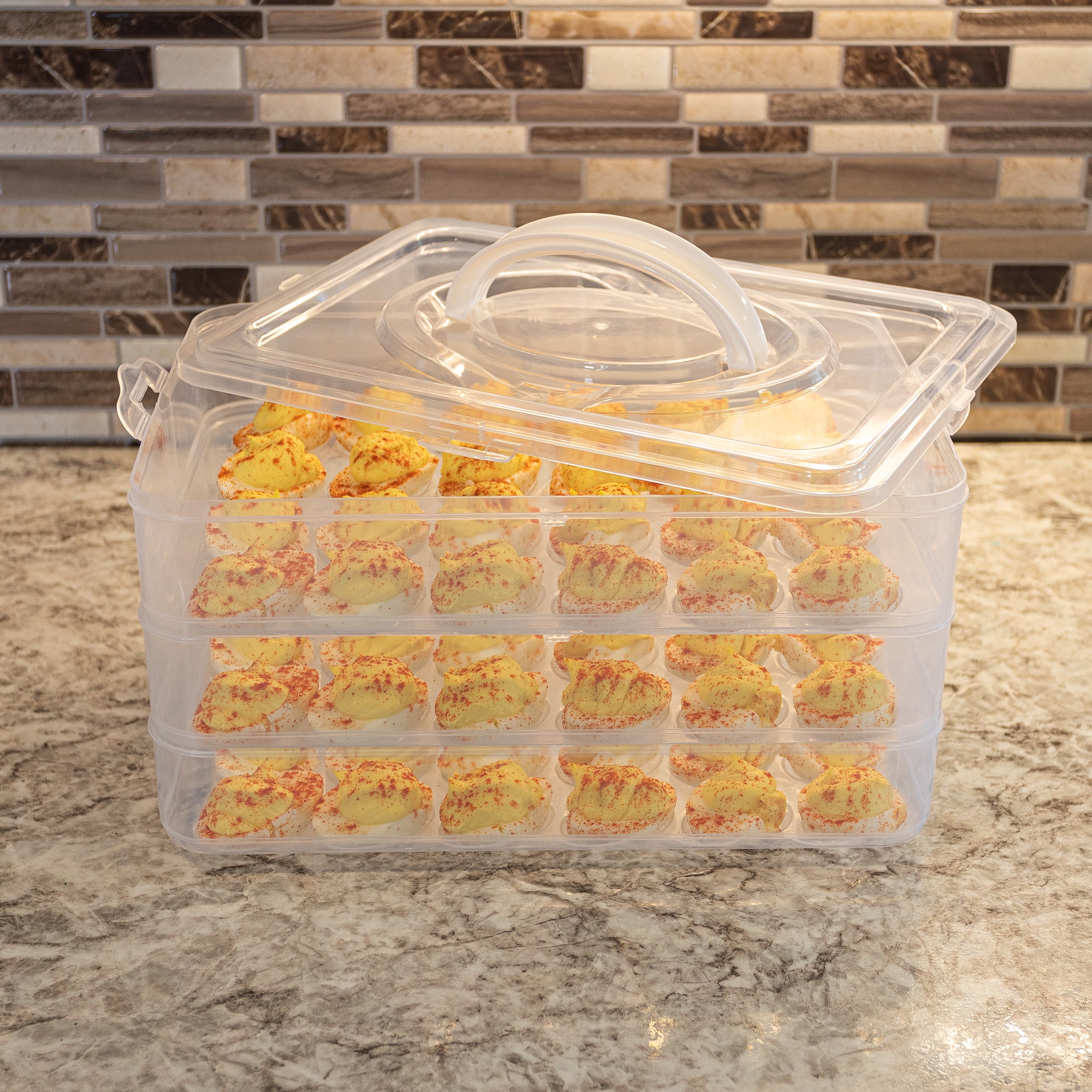 Classic Cuisine 3-Tier Egg Holder with Lid and Handle - Holds 72 Eggs