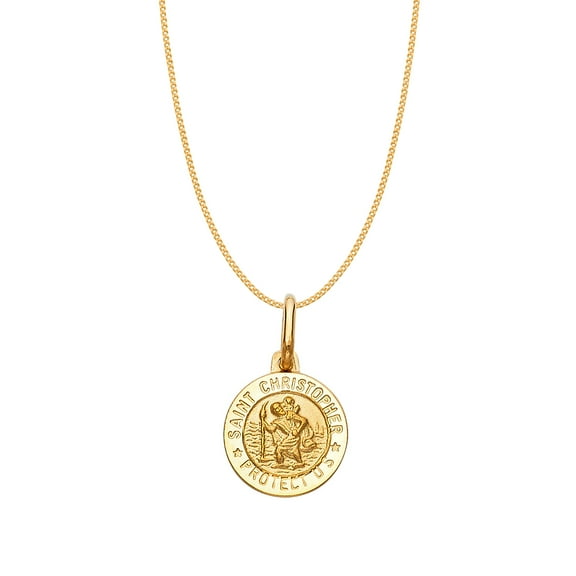 Precious Stars 14K Yellow Gold Unisex Saint Christopher Round Medallion with 22" Chain Necklace