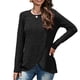 thumbnail image 1 of Camisa informal negra de cuello redondo con dobladillo irregular, talla XL, blusa de punto de manga larga con rayas verticales, 1 of 6