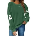thumbnail image 3 of HAOTAGS Halloween Shirt for Women Graphic Print Sweatshirts Fall Long Sleeve Crewneck Pullover Tops Army Green Size 2XL, 3 of 6