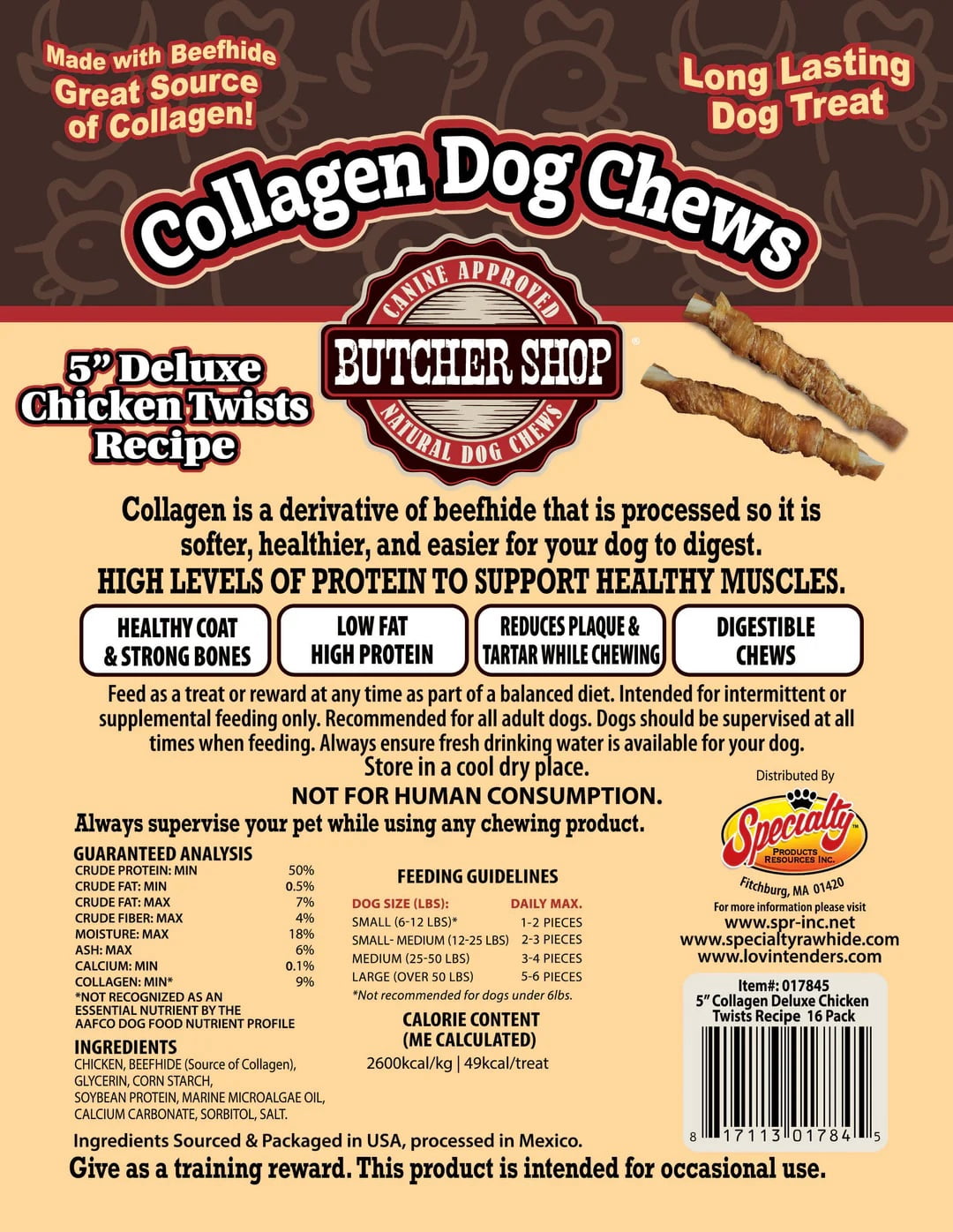 Butcher Shop Collagen Dog Chews 5” Deluxe Chicken Twists Dog Treats (2 Pack - 7.34 oz per Pack)