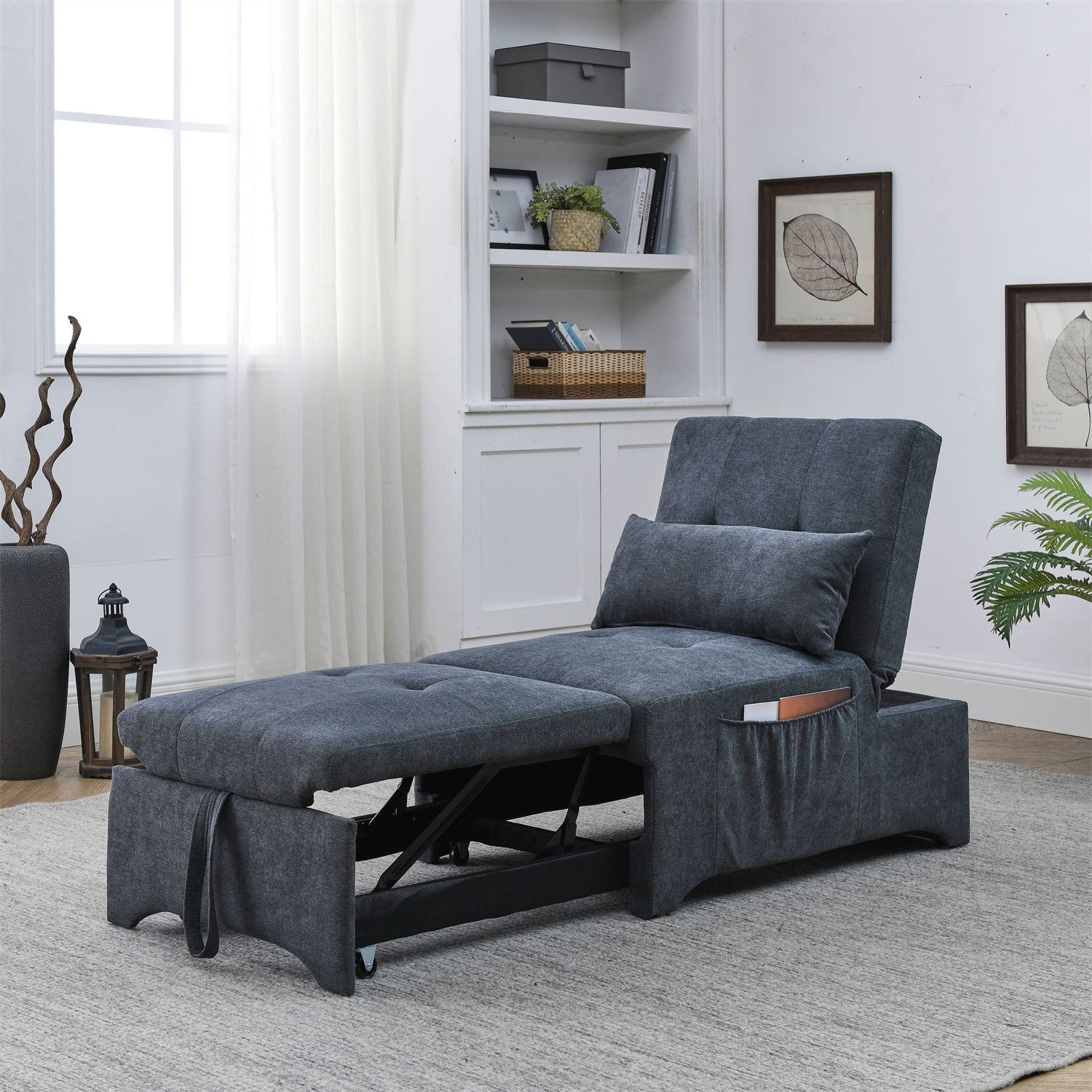 24.5"W Futon Chair Bed Convertible Chair 4 in 1 Multifunctional Folding