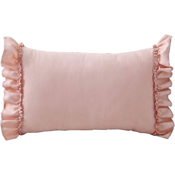 Nvzi Farmhouse Ruffles Throw Pillow Cover Super Soft Suede Decorative Lumbar Cushion Case Pillowcase for Sofa Couch Bed Chair Car (Pink, 12"x20")