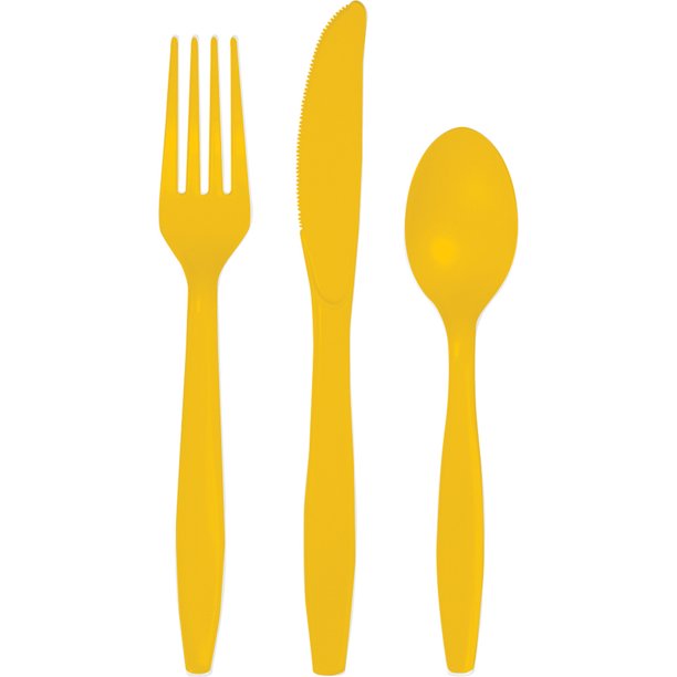 Schoolbus Yellow Cutlery Assortment,Pack of 18