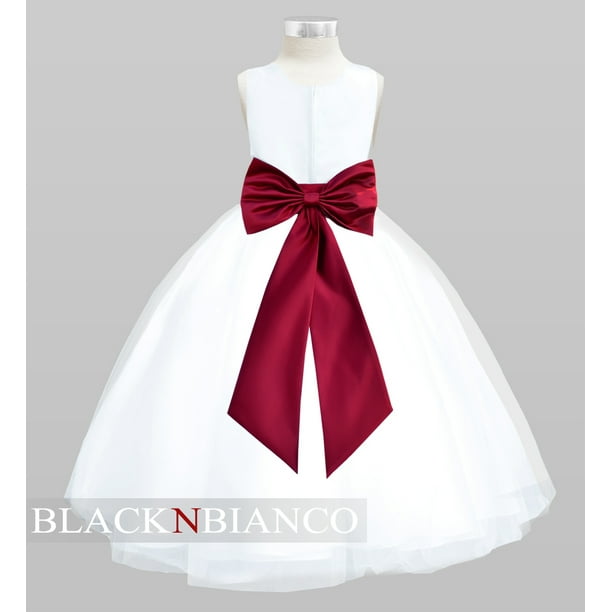 Black N Bianco Tulle Flower Girl Dress White w/ Colored Sash, Bow and ...