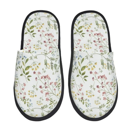 Balery Aerial Flora Slient Indoor Furry Fleece Comfort House Shoes Soft Non-Slip Home Shoes Cotton slippers House Slippers-- Medium