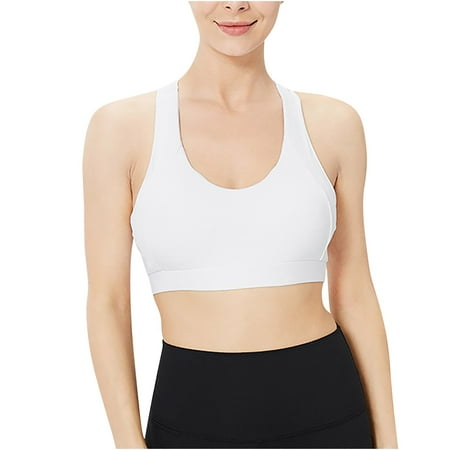 Mrat Womens Cute Bralette Crossback Sport Bras Womens Padded Strappy Crisscross Cropped Bras for Yoga Workout Fitness Low Impact Ladies Athletic Wireless Bra S-24 White M