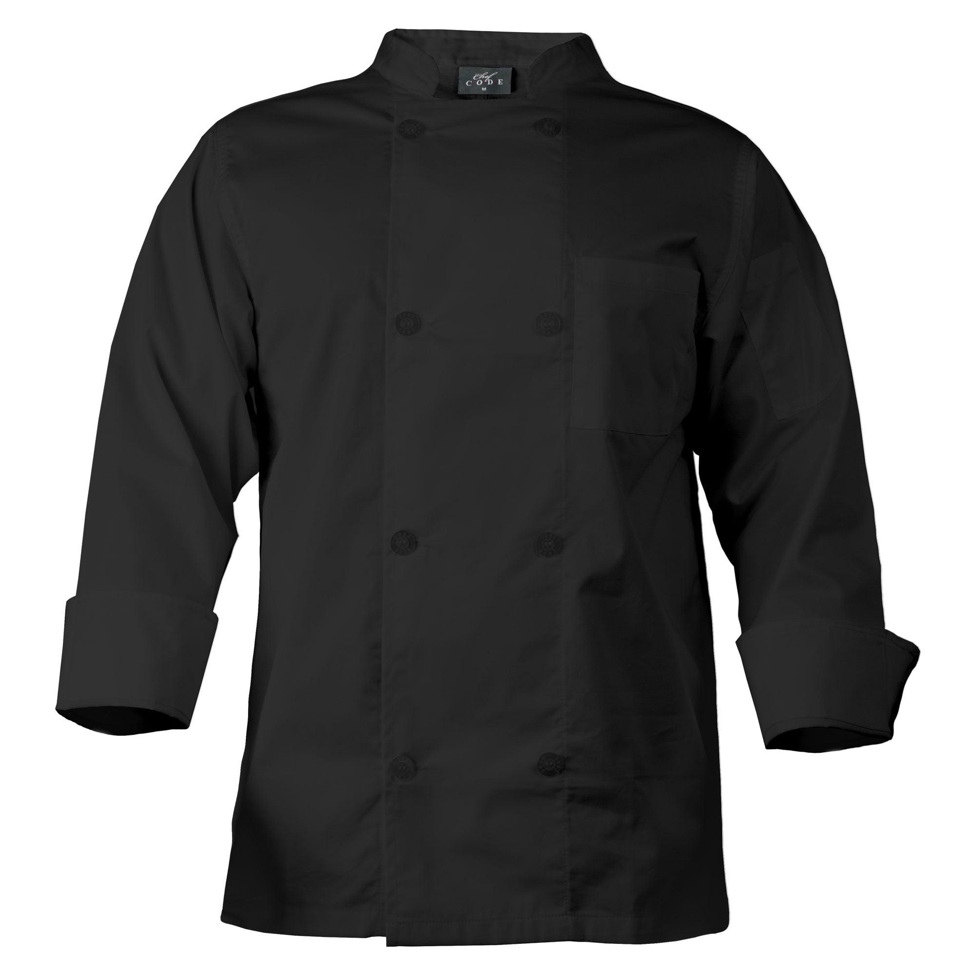 CHEF CODE Chef Coat with 8 Pearl Buttons, Double Breasted Front, Black ...