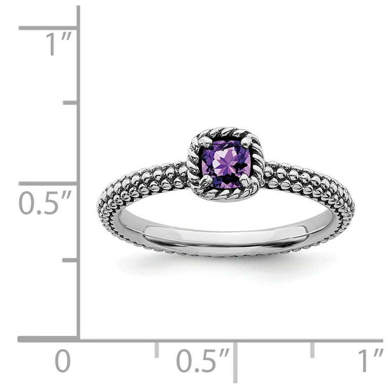 Sterling Silver Stackable Expressions Checker-Cut Amethyst Antiqued Ring Sterling Silver Stackable Expressions Checker-Cut Amethyst Antiqued Ring