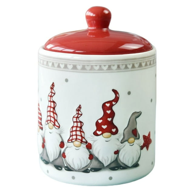 1Pc Ceramic Storage Jar Christmas Food Storage Container Tea Can with Lid