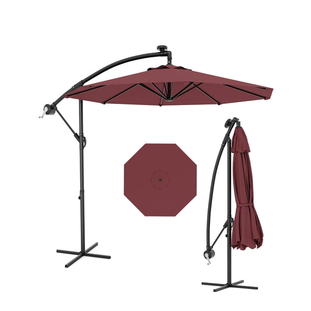 Parasol Déporté avec Base Incluse, Ombrage de 10 Pi pour 2 à 6 Personnes, Conception Extérieure Décalée avec Rotation à 360 Degrés et Inclinaison Infinie, Auvent Durable et Résistant à la Décoloration pour Terrasse, Piscine, Jardin, Cour Arrière, Rouge