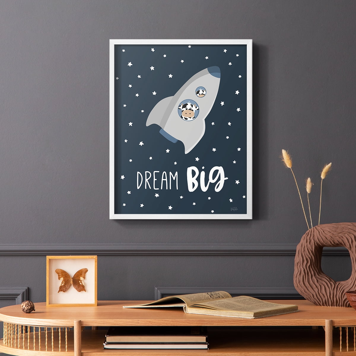 Cow in Space I in Paper Solid Wood 11 x 14 Framed Print