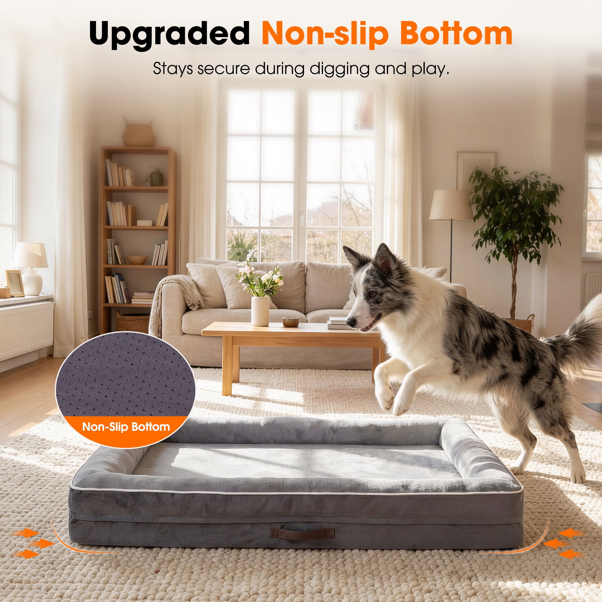 XX-Large Orthopedic Dog Bed Waterproof Pet Sofa Bed Four-Sided Bolster Cushion with Removable Washable Cover for Big Dogs Gray