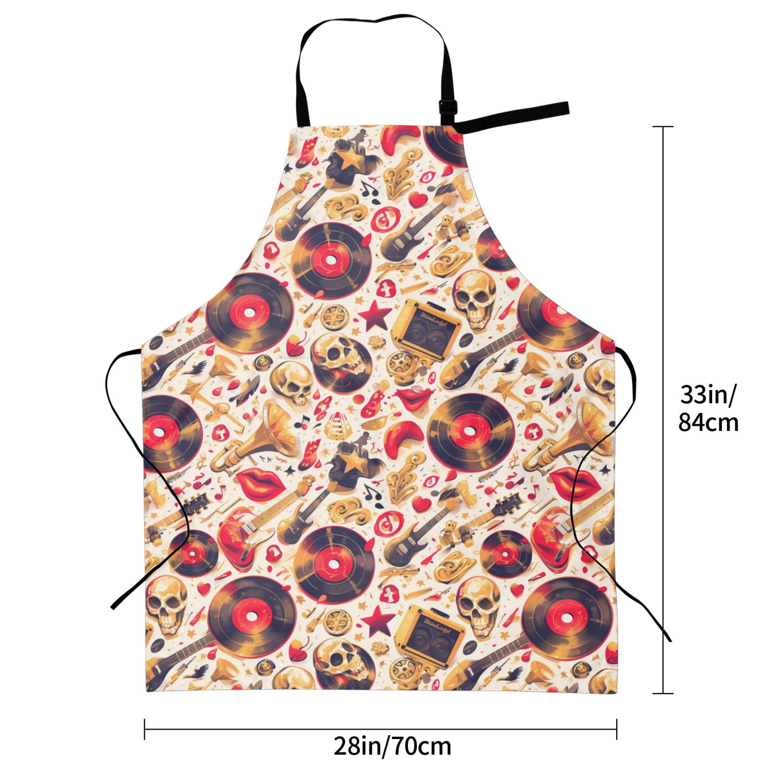 Kdxio gold Skull Guitar record Apron with Pockets Adjustable Kitchen Aprons for Men Women Waterproof Aprons for Cooking,Drawing,Crafting, Baking Household Cleaning