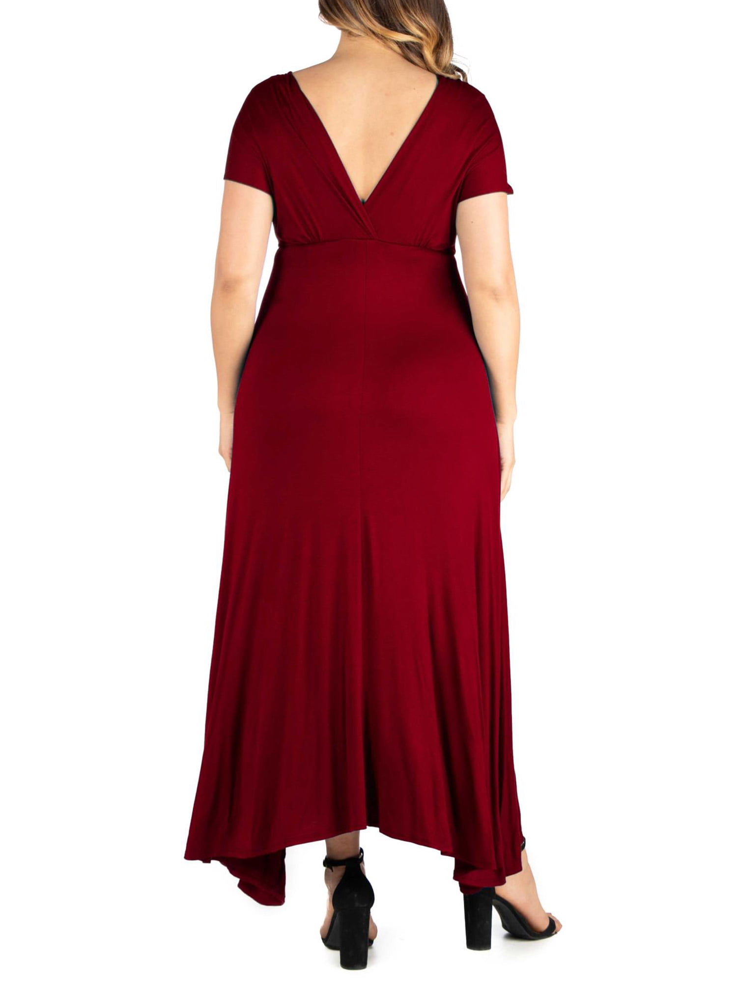 24seven Comfort Apparel Plus Size Empire Waist V Neck Maxi Dress