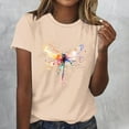 thumbnail image 2 of Sexlip Women's Dragonfly Print Short Sleeve T Shirt Cute Design Lightweight Material Daily Casual Wear Beige L, 2 of 4