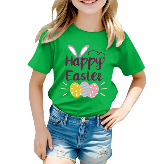 MIASHUI T-Shirt Graphique à Manches Courtes pour Garçons, Confortable et Décontracté, Imprimé pour Filles, Vert, 10-11 Ans