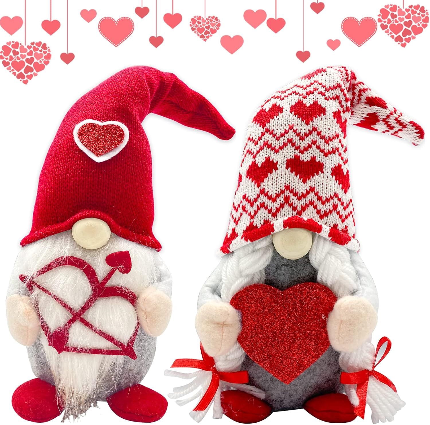 Valentines Day Lighted Gnomes for Home Décor 2PCS Table Red Cupid Gnome Decorations Swedish Plush Elf Scandinavian Tomte Elf Ornaments Sweet Gifts Him Her