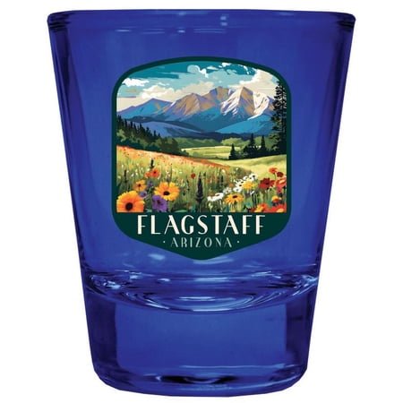 Flagstaff Arizona Design C Souvenir Full Color 2 oz Round Shot Glass Blue