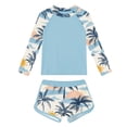 thumbnail image 4 of SGFCWSX Girls Rash Guard Swimsuit, Kids 2-Piece Long Sleeve Crew Neck Top and Gradient Shorts, UPF Sun Protection Bathing Suit Multicolor Size 6-7 Years, 4 of 5
