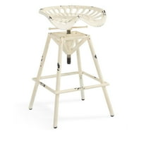 Armen Living Osbourne Adjustable Industrial Metal Bar Stool in Antique White finish by Armen Living