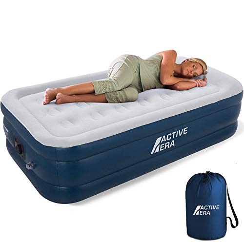 Get Fit Air Bed With Built In Electric Pump Black//Grey Quick Blow Up Bed With Headboard /& Free Inflatable Pillow Elevated Inflatable Air Mattress For Outdoor Camping Premium Single Airbed