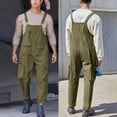 thumbnail image 2 of Jumpsuit Trendy Wide Leg Men Bib Overalls Skin-Friendly Bib Overalls Cargo One-Piece Adjustable Suspender Straps Work Wear Army Green 2XL, 2 of 7