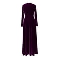 thumbnail image 3 of Wuxian Women Elegant Long Dresses Velvet V-Neck High Waist Long Sleeve Flowy Maxi Evening Gown Stylish Ruched Comfort Soft Party Evening Wedding Dresses,Purple,XL, 3 of 4
