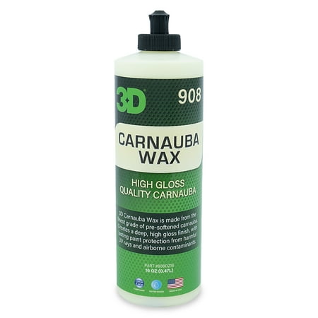 

3D Carnauba Wax - High Gloss Deep Shine Brazilian Carnauba Liquid Wax - Long Lasting UV Paint Protection - Easy Application on Cars RVs Boats Motorcycles - Non-Staining Detailing Products 16oz.