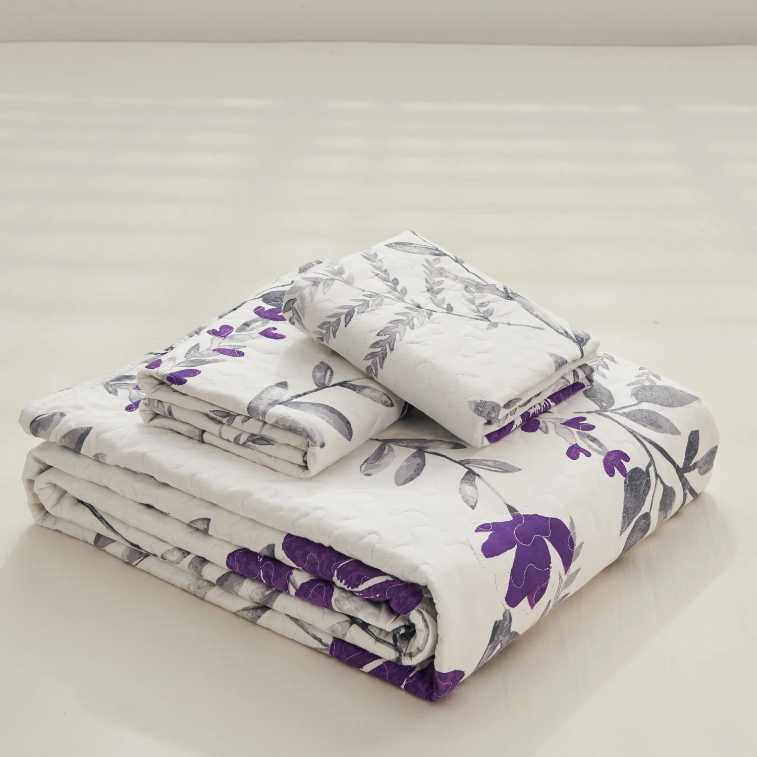 Green Essen Quilt Set Twin Size 3 Piece Bedspread Coverlet Home Lightweight Quilt Bedding Country Dark Scent Purple Flower Quilt Soft Microfibers Quilt Bedspread with Pillow Shams