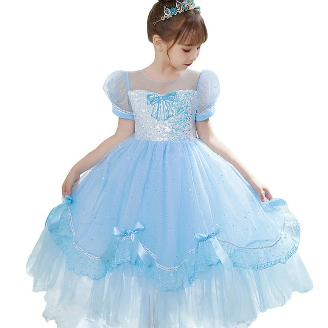 Kawell Robe de Princesse à Paillettes pour Petite Fille avec Cape Amovible - Robe à Manches Bouffantes pour Cosplay, Fête, Halloween, Noël, Mariage