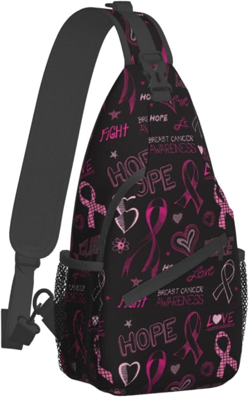 Breast Cancer Awareness Sling Bag Crossbody Hiking Travel Chest Bags Backpack Shoulder Daypack for Women Men