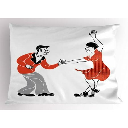 Retirement Party Pillow Sham Retro Fashion Style Old Couple Dancing Swing Having Fun Decorative Standard Size Printed Pillowcase 26 X 20 Inches