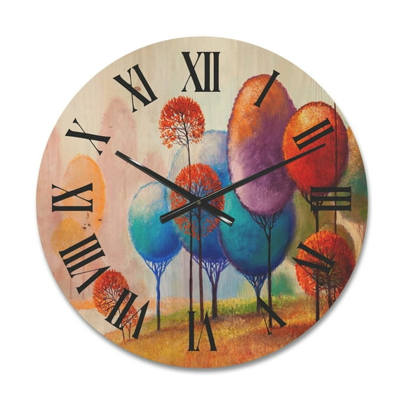 Designart 'Colourful Trees Abtract Impression III' Traditional Wood Wall Clock