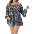 thumbnail image 2 of DARING DIVA Women's Plus Floral Half Sleeve Off Shoulder T Shirt Blouse 1X Black, 2 of 6