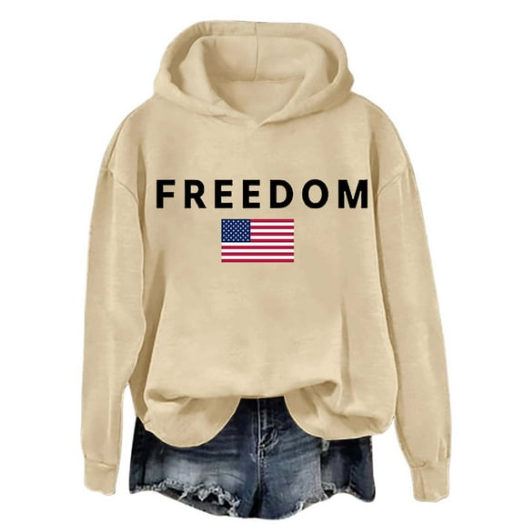 Freedom Hoodie Women Hoodie Oversized Long Sleeve Patriotic Pullover with Front Pocket Sports Athletic Stretch Casual Loose Fit Daily Wear