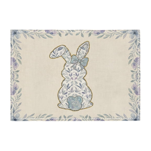Easter Placemats,16.54x12.6 inch Vintage Floral Bunny Portrait Spring Table Mats for Dining Linen Placemats Farmhouse Kitchen Decorations Desk Mat for Outdoor Home Party Kitchen