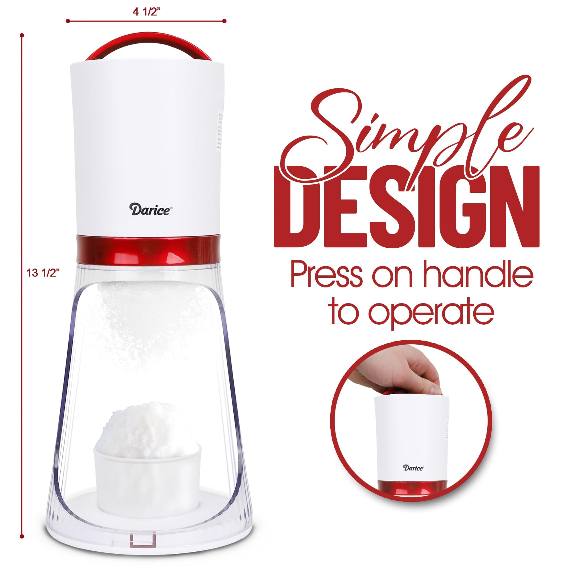 Darice Shaved Ice Machine – Crushed Ice Maker with 2 Ice Containers – Ice Shaver Machine for Fine and Coarse Ice – Ice Maker Crushed Ice for Slushie, Snow Cones, Cocktails, Drinks
