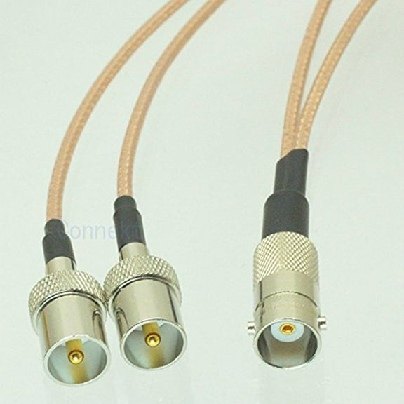 BNC female to Y 2x IEC DVB-T TV male plug Splitter Combiner pigtail RG316 1F2M Quick USA Shipping